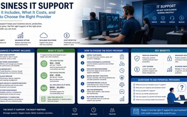 Business IT support team managing network systems cybersecurity and cloud infrastructure