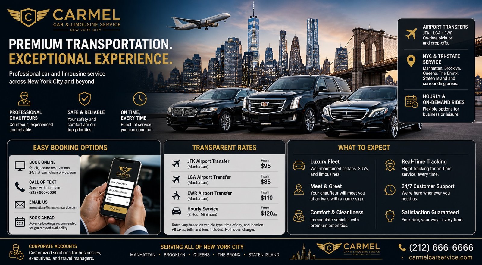 Carmel Car and Limousine Service vehicle providing airport and city rides in New York City
