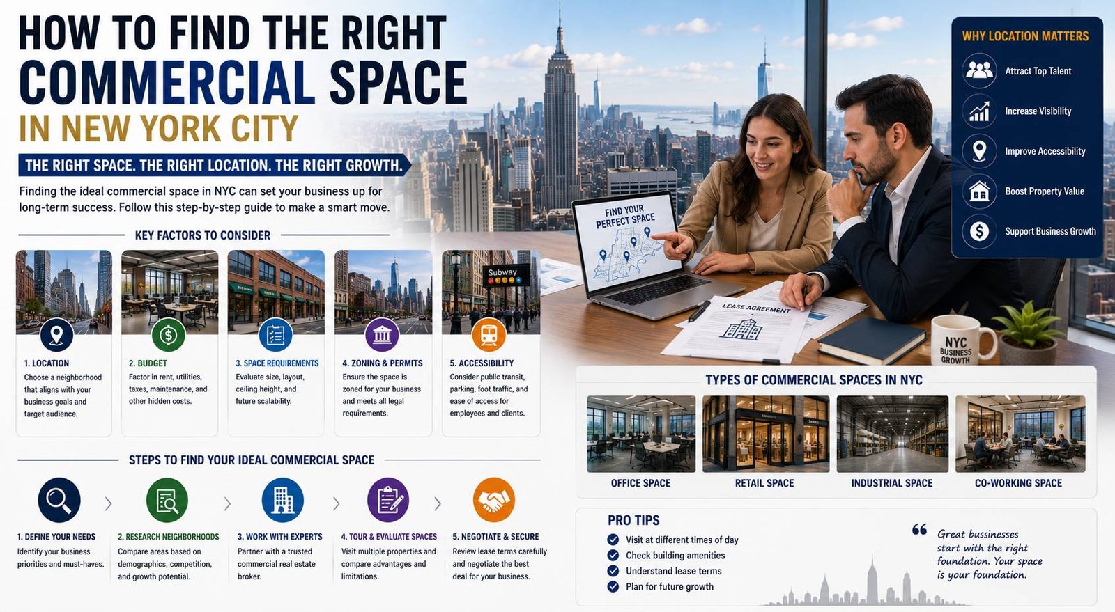 Business owners searching for commercial office and retail space in New York City