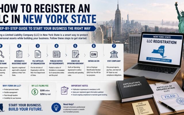 Entrepreneur registering an LLC in New York State with legal business documents