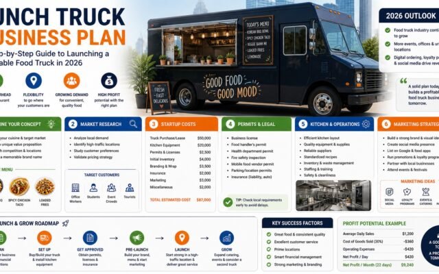 Food truck business planning with menu ideas, cost calculation and mobile kitchen setup