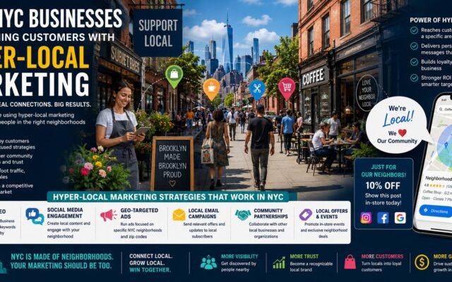 NYC businesses using hyper-local marketing strategies to attract nearby customers through local SEO and community engagement