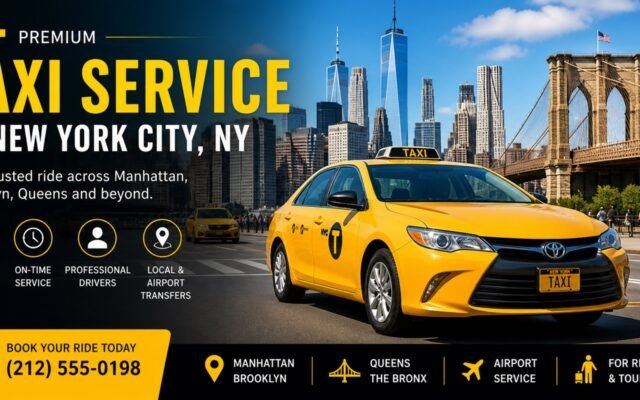 Yellow taxi cab providing transportation service in New York City NY