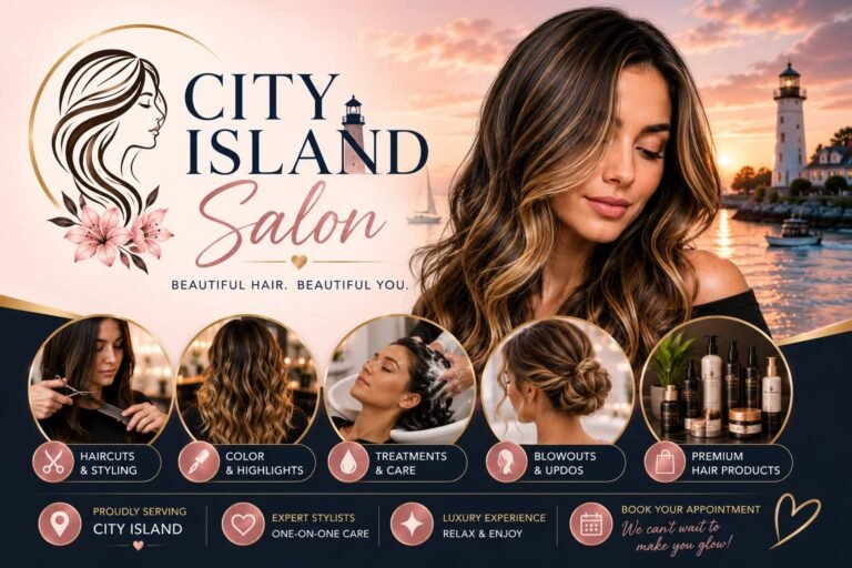 Professional hairstylist styling a client's hair in a modern beauty salon with premium hair care products, styling tools, and elegant salon mirrors.