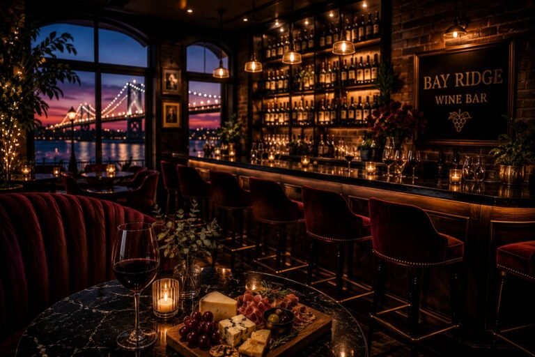 Guests enjoying premium wine and gourmet appetizers in a modern wine bar with elegant décor, cozy seating, and warm ambient lighting.