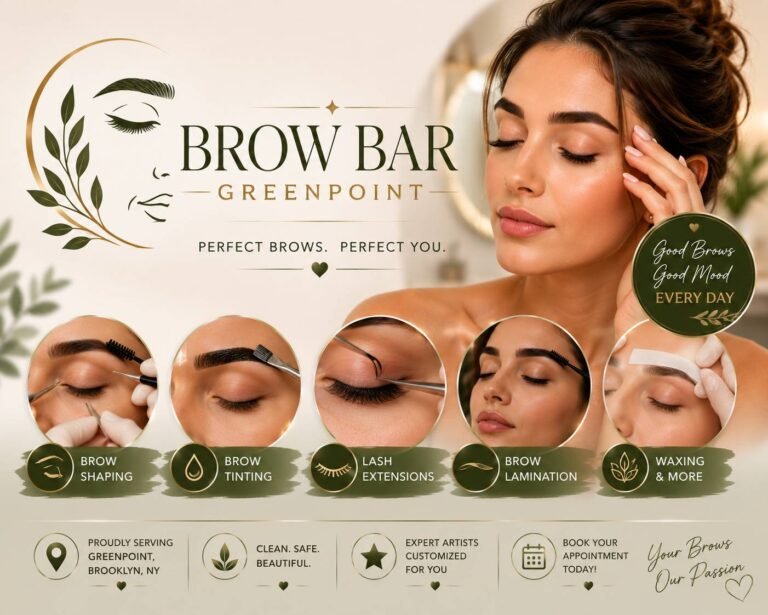 Professional brow artist shaping a client's eyebrows using threading and precision grooming techniques in a modern beauty studio.