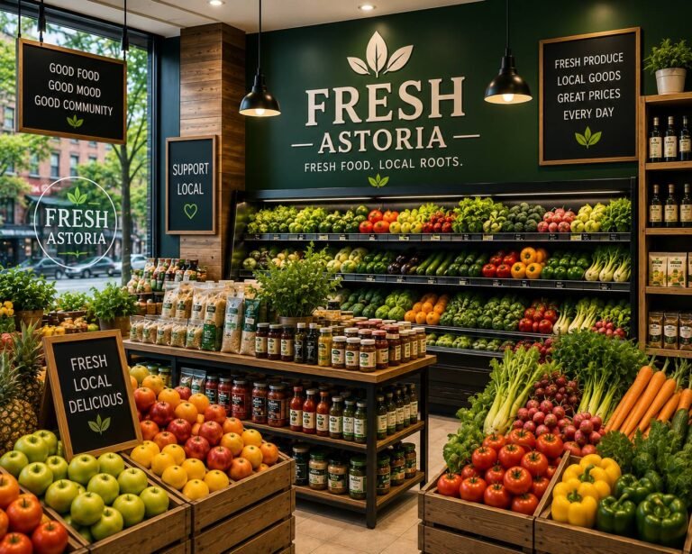 Customers shopping for fresh fruits, vegetables, dairy products, organic foods, and grocery essentials in a clean, modern neighborhood market.