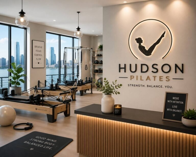 Certified Pilates instructor guiding clients through reformer and mat Pilates exercises in a bright, modern fitness studio.