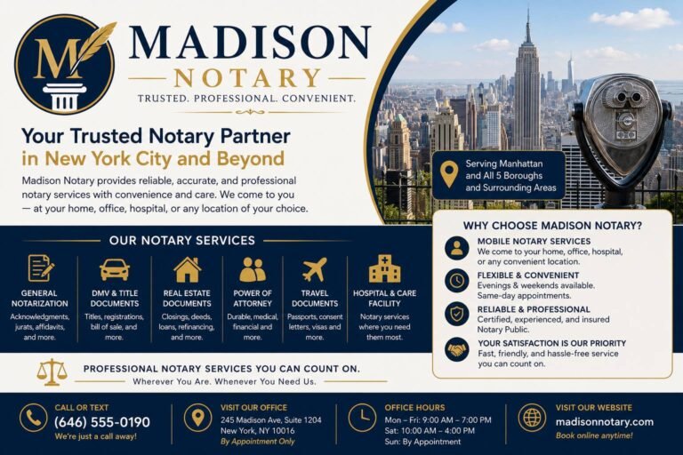 Certified notary public assisting a client with document signing, identity verification, and official notarization in a modern office.