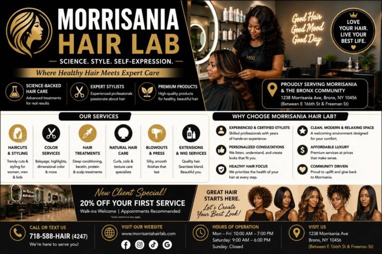 Professional hairstylist styling a client's hair in a modern salon with hair care products, styling tools, and salon mirrors.