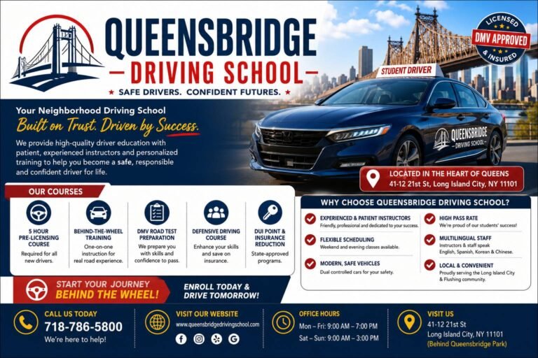 Certified driving instructor teaching a student driver in a dual-control training car during a practical driving lesson on city streets.