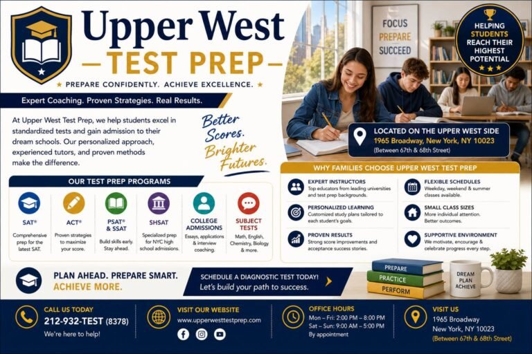 Experienced tutor helping students prepare for standardized exams with practice tests, study materials, and personalized academic coaching in a modern classroom.