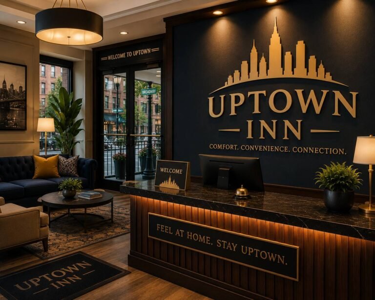 Modern inn featuring a welcoming reception, stylish guest rooms, comfortable beds, and inviting lounge areas for travelers.