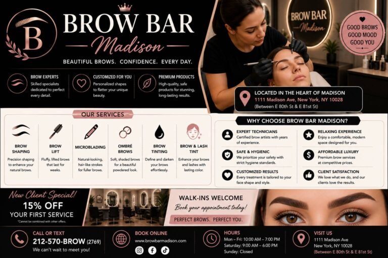 Professional brow artist shaping a client's eyebrows using threading, waxing, and precision grooming techniques in a modern beauty studio.